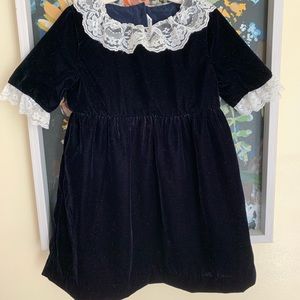 Super cute Janie & Jack Dark Blue Velvet Dress With Lace Trim.